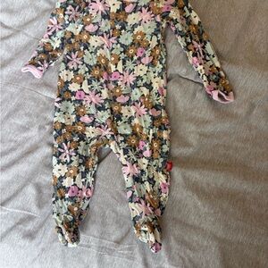 Magnetic Me Floral Footie - Pink, Brown, Cream